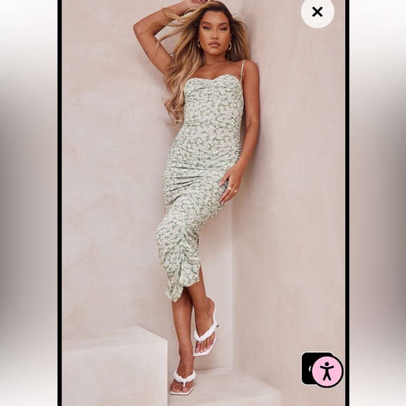 Nwt pretty little thing scrunched sexy maxi dress floral  print with slit size2 - Picture 16 of 17